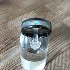 New Size 9, Black Stainless Steel 8 MM Band Unisex Ring - Light Multicolor Swirl